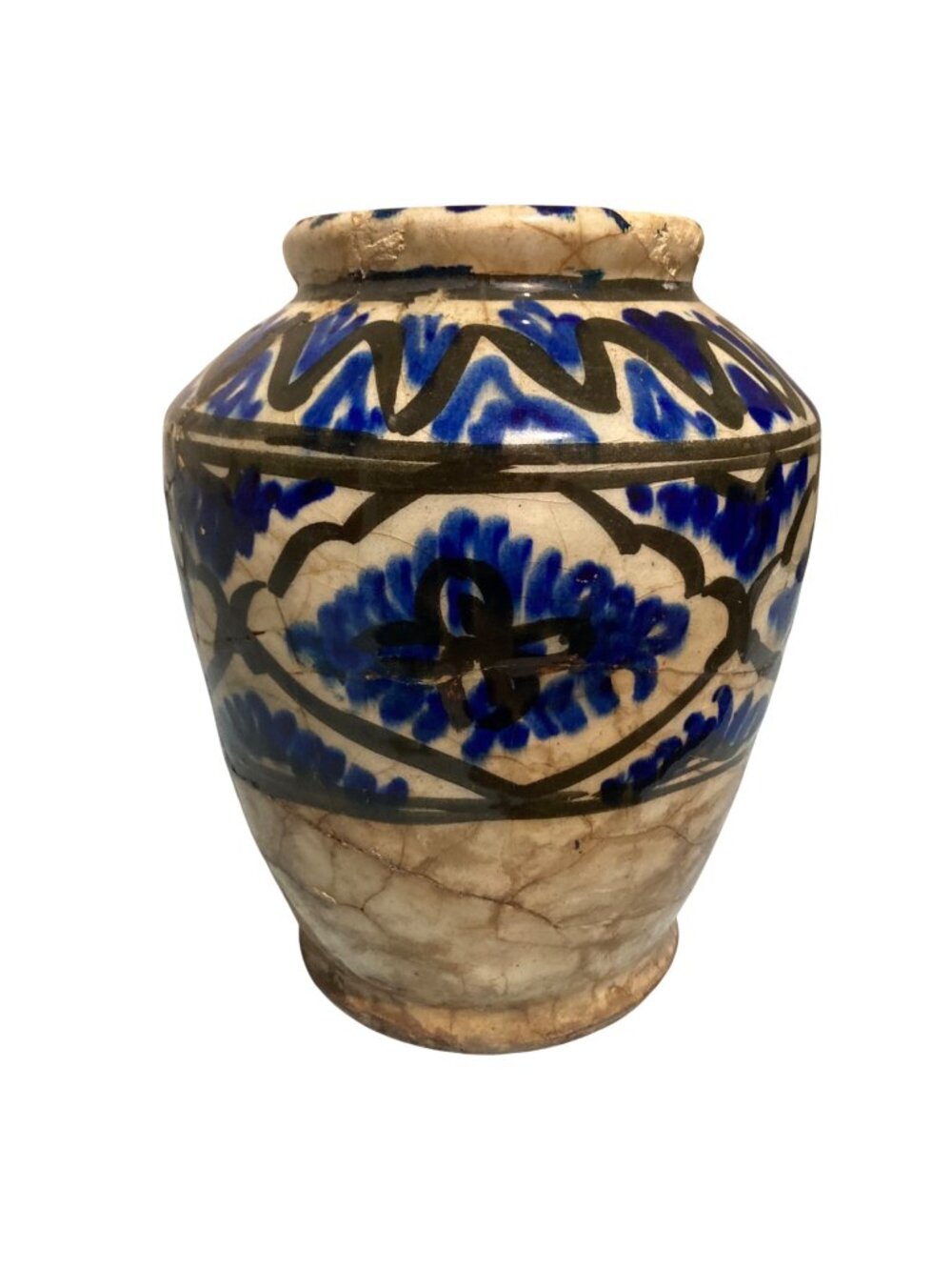 Antique 18th Century Persian Safavid Blue And White Pottery Vase